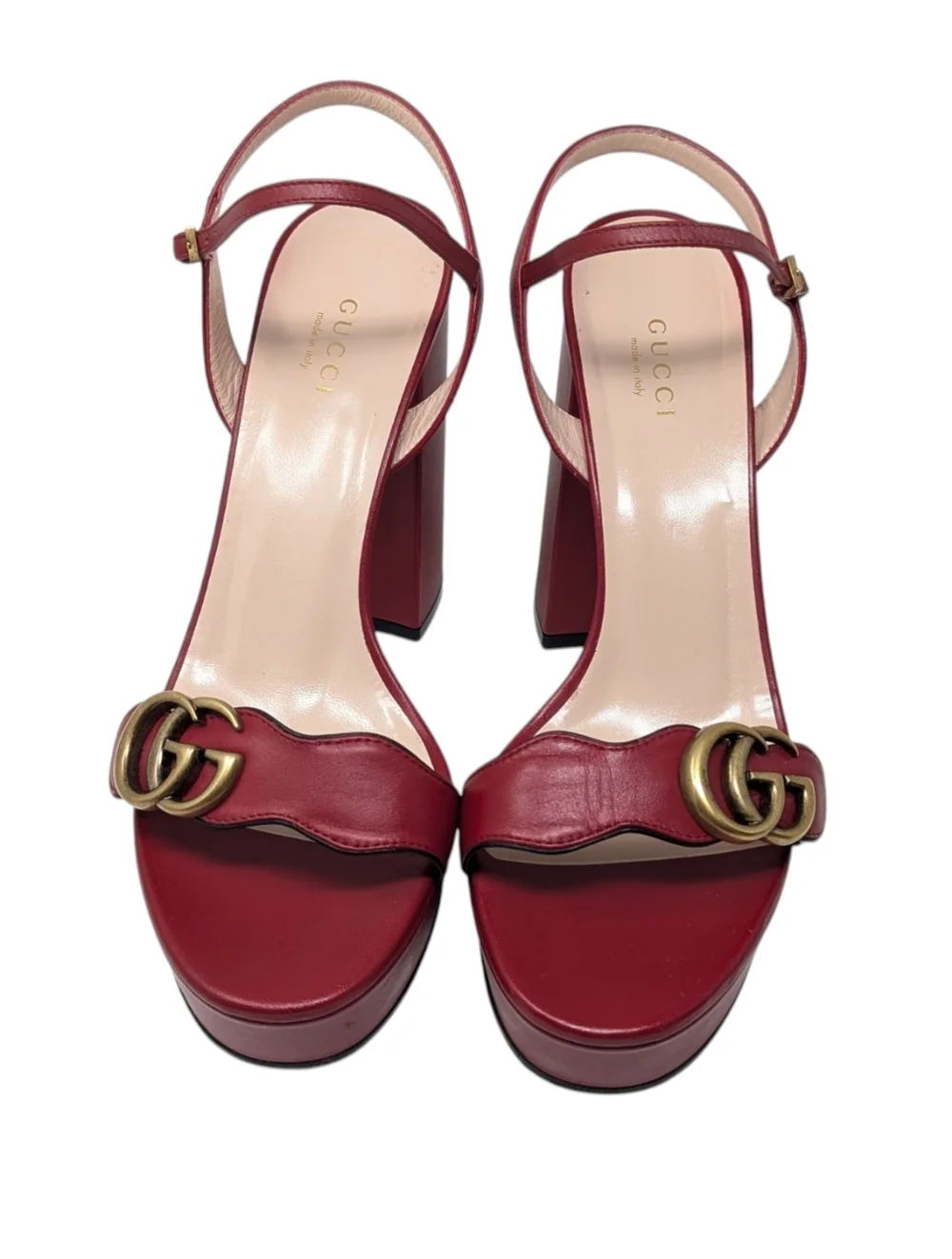Gucci Marmont Red Platform Scalloped Dress Up Heeled Sandal Size EU 39